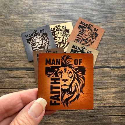 Man of Faith Patch, Lion Cross Leather Patch, Christian Patch for Hats Bags Jackets, Faith - Based Gift for Men - Patch Palooza