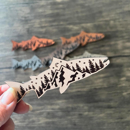 Mountain Fish Leather Patch - Choose Your Color - patchpalooza