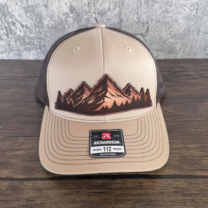 Mountain Vista Leather Patch Hat – Richardson 112 Trucker Cap – Hand - Painted Outdoor Scene - Patch Palooza