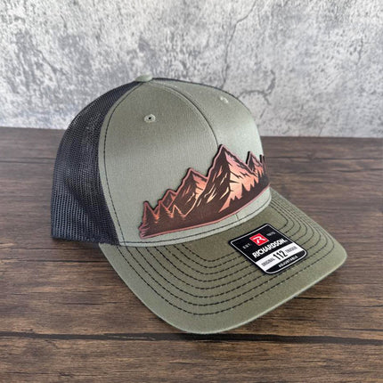 Mountain Vista Leather Patch Hat – Richardson 112 Trucker Cap – Hand - Painted Outdoor Scene - Patch Palooza