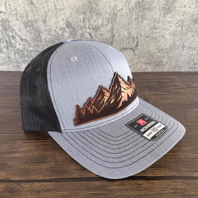 Mountain Vista Leather Patch Hat – Richardson 112 Trucker Cap – Hand - Painted Outdoor Scene - Patch Palooza