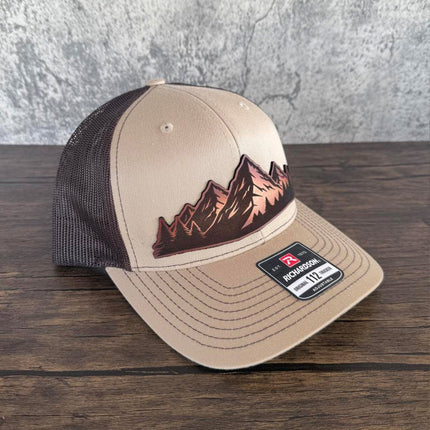 Mountain Vista Leather Patch Hat – Richardson 112 Trucker Cap – Hand - Painted Outdoor Scene - Patch Palooza