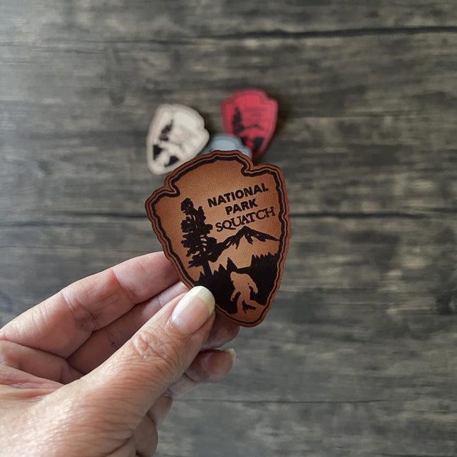 National Park Squatch Leather Bigfoot Patch - Choose Your Color - patchpalooza
