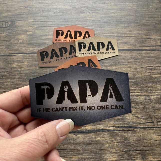 Papa Fix It Patch, Leather Patch for Dads, Handyman Gift Patch, Funny Papa Patch for Hats Bags Jackets - Patch Palooza