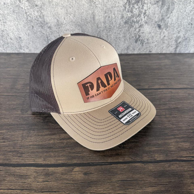 Papa Leather Patch Hat, Richardson 112 Trucker Cap for Dad, Father's Day Gift Idea - Patch Palooza