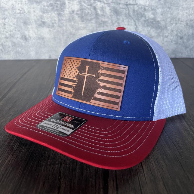 Patriotic Christian Flag Cross Hat - Richardson 112, Patriotic Hat, Christian Hat - patchpalooza