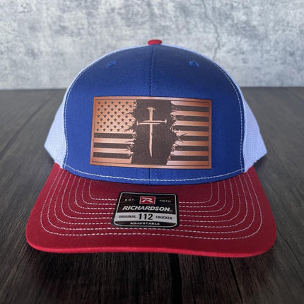 Patriotic Christian Flag Cross Hat - Richardson 112, Patriotic Hat, Christian Hat - patchpalooza