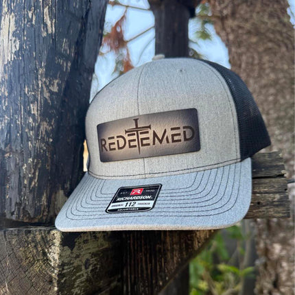 Redeemed Cross Hat – Richardson 112 Trucker Cap – Leather Patch Christian Hat - Patch Palooza