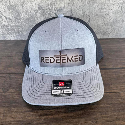 Redeemed Cross Hat – Richardson 112 Trucker Cap – Leather Patch Christian Hat - Patch Palooza