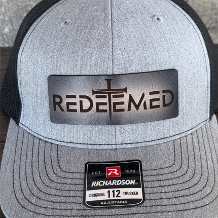 Redeemed Cross Hat – Richardson 112 Trucker Cap – Leather Patch Christian Hat - Patch Palooza