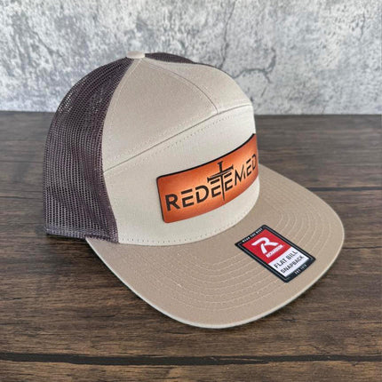 Redeemed Cross Hat – Richardson 168 Snapback – Leather Patch Christian Flat Bill Cap - Patch Palooza