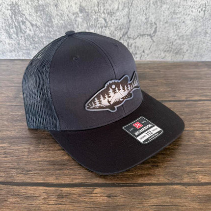 River Scene Fish Hat – Richardson 112 Trucker Cap – Leather Patch Fishing Design - Patch Palooza