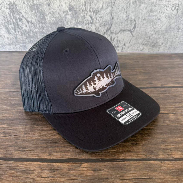 River Scene Fish Hat – Richardson 112 Trucker Cap – Leather Patch Fishing Design - Patch Palooza