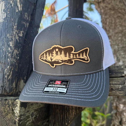 River Scene Fish Hat – Richardson 112 Trucker Cap – Leather Patch Fishing Design - Patch Palooza