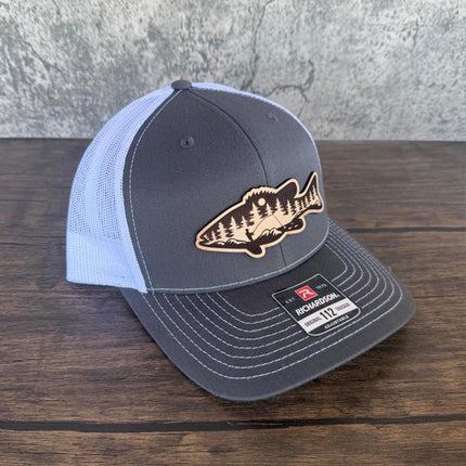 River Scene Fish Hat – Richardson 112 Trucker Cap – Leather Patch Fishing Design - Patch Palooza