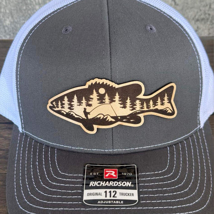 River Scene Fish Hat – Richardson 112 Trucker Cap – Leather Patch Fishing Design - Patch Palooza