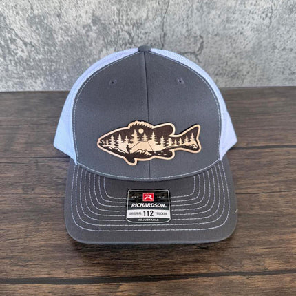 River Scene Fish Hat – Richardson 112 Trucker Cap – Leather Patch Fishing Design - Patch Palooza