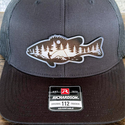 River Scene Fish Hat – Richardson 112 Trucker Cap – Leather Patch Fishing Design - Patch Palooza