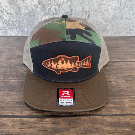 River Scene Fish Hat – Richardson 168 Snapback – Leather Patch Fishing Silhouette Cap - Patch Palooza