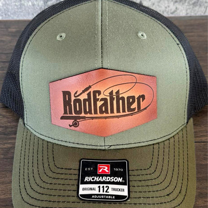 Rodfather Fishing Hat – Richardson 112 Trucker Cap – Leather Patch for Anglers - Patch Palooza