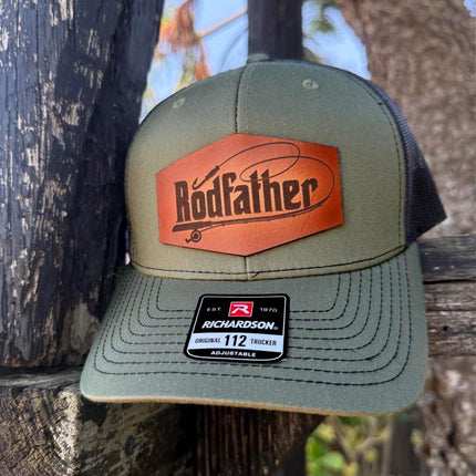 Rodfather Fishing Hat – Richardson 112 Trucker Cap – Leather Patch for Anglers - Patch Palooza