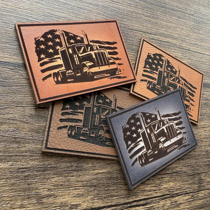 Semi Truck Flag Patch, Leather Patch for Truckers, Patriotic Trucker Patch, Big Rig Patch for Hats Bags Jackets - Patch Palooza