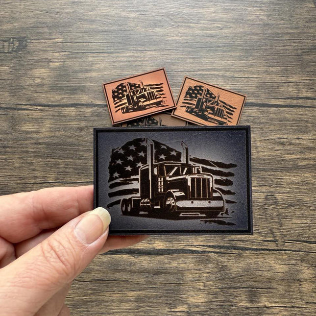 Semi Truck Flag Patch, Leather Patch for Truckers, Patriotic Trucker Patch, Big Rig Patch for Hats Bags Jackets - Patch Palooza