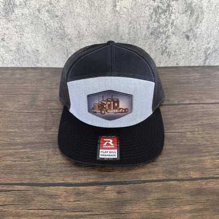 Semi Truck Hat, Leather Patch Hat, Richardson 168 Flat Bill Snapback, Trucker Cap for Drivers, Gift for Truckers - Patch Palooza