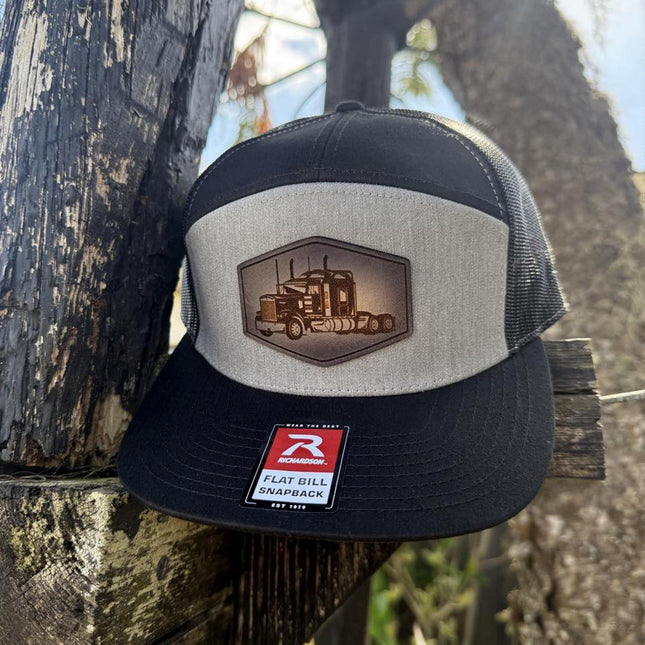 Semi Truck Hat, Leather Patch Hat, Richardson 168 Flat Bill Snapback, Trucker Cap for Drivers, Gift for Truckers - Patch Palooza
