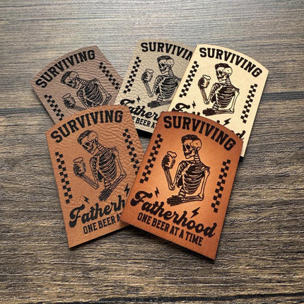 Surviving Fatherhood Patch, Funny Beer Dad Leather Patch, Skeleton Patch for Hats Bags Jackets, Father's Day Gift - Patch Palooza