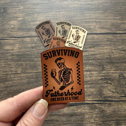 Surviving Fatherhood Patch, Funny Beer Dad Leather Patch, Skeleton Patch for Hats Bags Jackets, Father's Day Gift - Patch Palooza