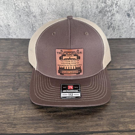 Truck Driver Definition Hat, Leather Patch Hat, Richardson 112 Trucker Cap, Funny Trucker Gift, Semi Driver Hat for Men - Patch Palooza