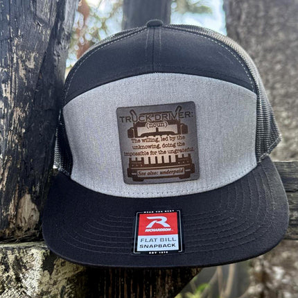 Truck Driver Definition Hat, Leather Patch Hat, Richardson 168 Flat Bill Snapback, Funny Trucker Gift, Semi Driver Hat for Men - Patch Palooza