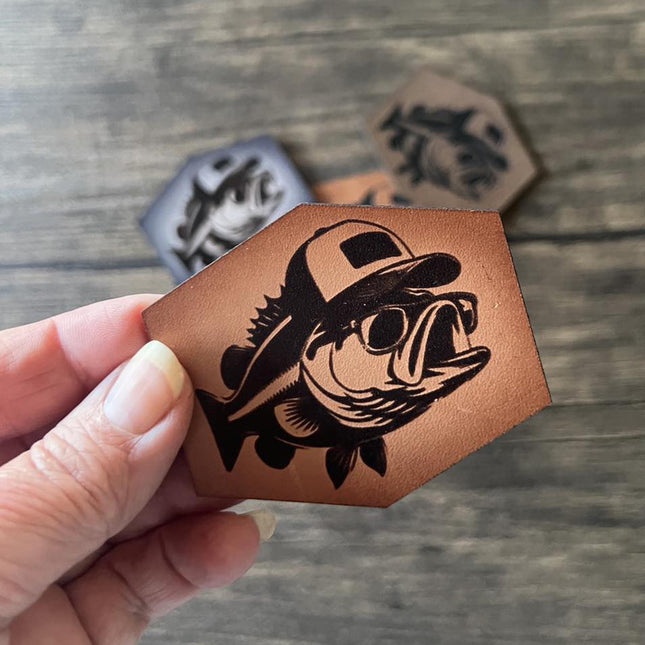 Trucker Fish Leather Patch - Choose Your Color - patchpalooza