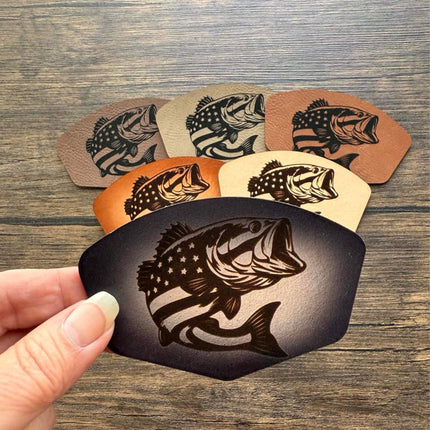 USA Bass Flag Patch, Patriotic Fishing Leather Patch, USA Fisherman Patch for Hats Bags Jackets, Outdoorsman Gift - Patch Palooza