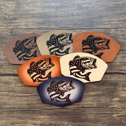 USA Bass Flag Patch, Patriotic Fishing Leather Patch, USA Fisherman Patch for Hats Bags Jackets, Outdoorsman Gift - Patch Palooza