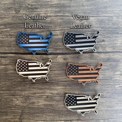 USA Flag Patch, American Outline Leather Patch, Patriotic Patch for Hats Bags Jackets, USA Map Patch - Patch Palooza