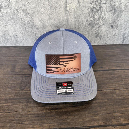 We the People Hat, Leather Patch American Flag Hat, Richardson 112 Trucker Cap, Patriotic Hat for Men, USA Gift - Patch Palooza