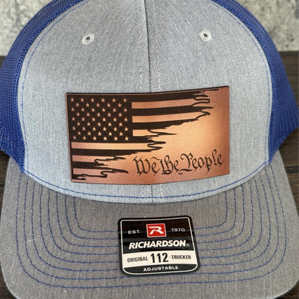 We the People Hat, Leather Patch American Flag Hat, Richardson 112 Trucker Cap, Patriotic Hat for Men, USA Gift - Patch Palooza