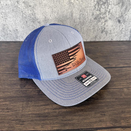 We the People Hat, Leather Patch American Flag Hat, Richardson 112 Trucker Cap, Patriotic Hat for Men, USA Gift - Patch Palooza