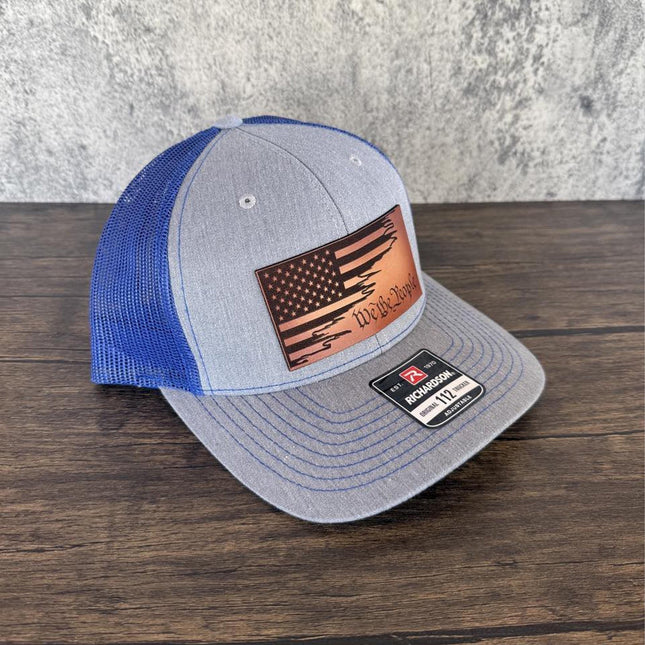 We the People Hat, Leather Patch American Flag Hat, Richardson 112 Trucker Cap, Patriotic Hat for Men, USA Gift - Patch Palooza