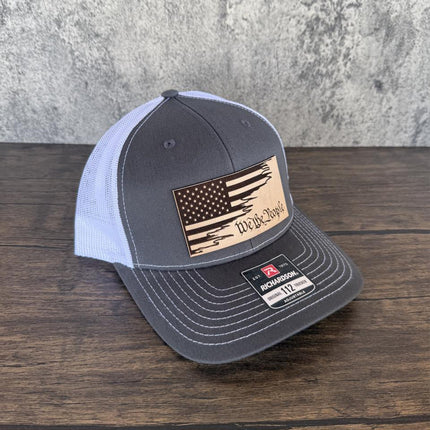 We the People Hat, Leather Patch American Flag Hat, Richardson 112 Trucker Cap, Patriotic Hat for Men, USA Gift - Patch Palooza