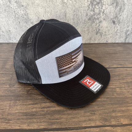 We the People Hat, Leather Patch American Flag Hat, Richardson 168 Flat Bill Snapback, Patriotic Hat for Men, USA Gift - Patch Palooza