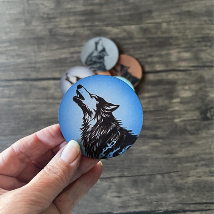 Wolf Howling Leather Patch - Choose Your Color - patchpalooza