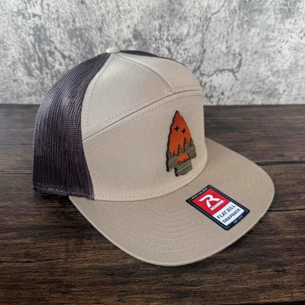WoodHide© Arrow Bear Hat – Richardson 168 Trucker Cap with Leather & Wood Patch - Patch Palooza