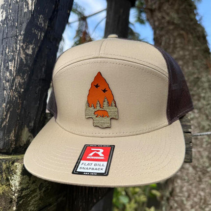 WoodHide© Arrow Bear Hat – Richardson 168 Trucker Cap with Leather & Wood Patch - Patch Palooza