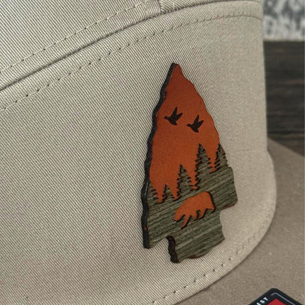 WoodHide© Arrow Bear Hat – Richardson 168 Trucker Cap with Leather & Wood Patch - Patch Palooza