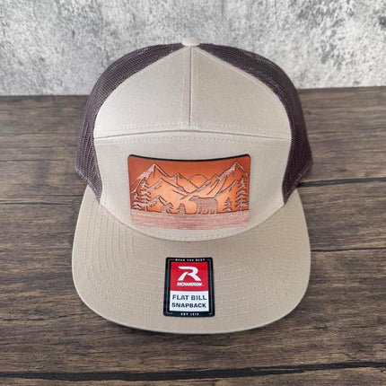 WoodHide© Bear and Cubs Hat – Richardson 168 Trucker Cap with Sunburst Leather & Wood Patch - Patch Palooza