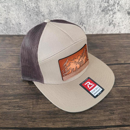 WoodHide© Bear and Cubs Hat – Richardson 168 Trucker Cap with Sunburst Leather & Wood Patch - Patch Palooza