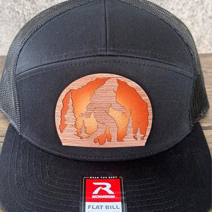 WoodHide© Bigfoot Forest Hat – Richardson 168 Trucker Cap with Sunburst Leather & Wood Patch - Patch Palooza